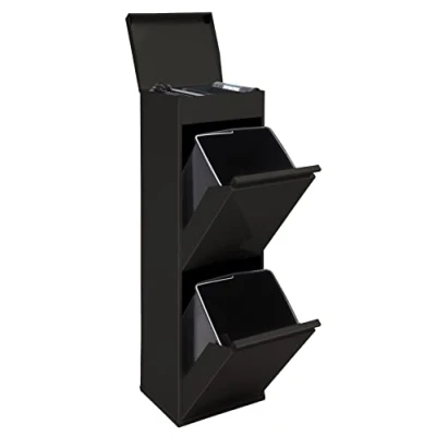 Image de ARREGUI Top CR226 B Poubelle de Recyclage Cuisine 2 Bacs x 17 L (34 L) Tri Sélectif Rangements et Plateau supérieur multifonction Meuble Seaux Sac noir