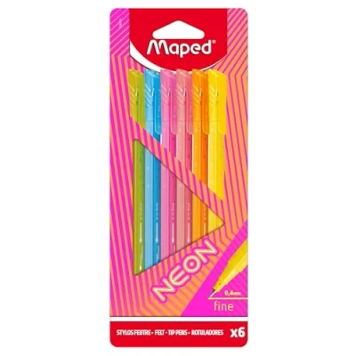 Image de Maped Stylos Feutres Pointe Fine 0,4mm NEON Douce et Résistante Vert, bleu, rose, corail, orange, jaune