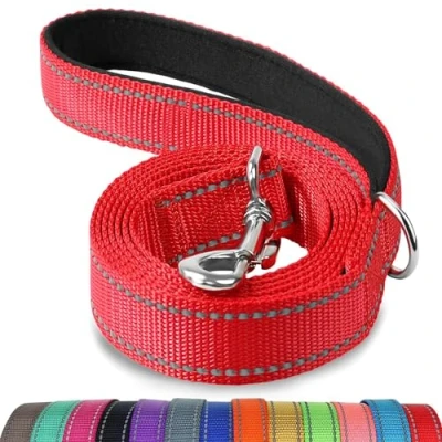 Image de Joytale Laisse Double Face Réfléchissante Robuste pour Chien, avec Poignée Rembourée,1.8m x 2cm,Rouge