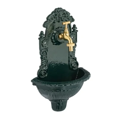 Image de Relaxdays Fontaine extérieure de Jardin, Robinet, Design Antique, Fonte d’Aluminium, HLP : 40 x 24,5 15 cm, Vert/doré