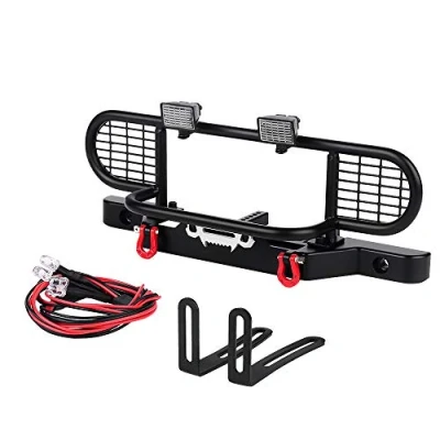 Image de INJORA RC Pare Chocs Métal Front Bumper avec LED Lumière Crochet de Remorque pour 1:10 Crawler Traxxas TRX 4 TRX4 (Set 1)