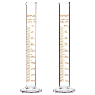 Image de StonyLab 2 Paquet Cylindre Gradué en Verre Borosilicaté, Glass Graduated Cylinder 100ml