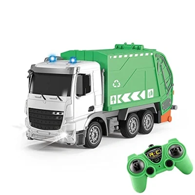 Image de UJIKHSD 1/24 6CH Télécommande Camion À Ordures Électrique Recyclage Jouet Ensemble avec Poubelle Vraies Lumières Rechargeable Gestion des Déchets Jouets Cadeau pour Les Enfants