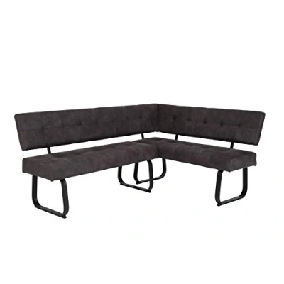 Image de Apollo Linn Banc D’angle Avec Dossier, Microfibre Anthracite, Piètement En Patins Métalliques Assise Confortable Panier À Ressorts, 202 x 152 92 cm