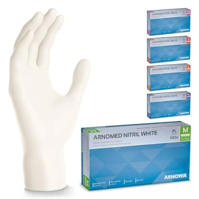Image de ARNOMED gants nitrile taille M, gant blanc, 100 pièces/boîte, jetable non poudrés &amp; sans latex, de cuisine et mecanique jetables, en jetables tailles XS, S, L, XL