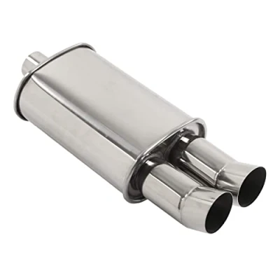 Image de Silencieux D&#039;échappement de Voiture Tbest, à Double Sortie 57 Mm pour DTM en Acier Inoxydable Argenté Universel