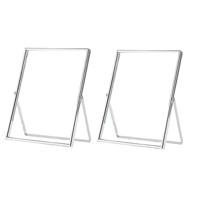 Image de Durratou Silver Floating Picture Frame Set of 2, Gift Metal Glass Photo Frames, for Tabletop Display Vertically Easy Install to Use
