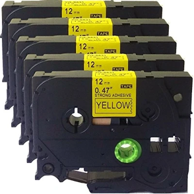 Image de Lot de 5 cartouches ruban adhésif plastifié compatible avec Brother P Touch TZe Tz 12 mm x 8 m Par ACD.auto S631 Extra Stenth Black on Yellow