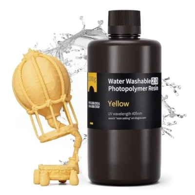 Image de ELEGOO Résine Lavable à l&#039;Eau 2.0, Jaune 1000g, Liquide d&#039;Impression 3D Durcissement Rapide UV de 395 405 nm, Imprimante Water Washable pour imprimantes LCD/SLA/DLP