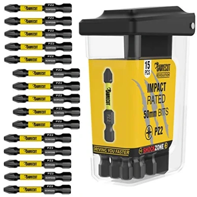 Image de 15 embouts de tournevis à percussion magnétique SabreCut SCRPZ25015B 50 mm PZ2 dans une boîte TIC TAC Pozi Pozidriv extrémité unique compatible avec Dewalt Milwaukee Bosch Makita et autres