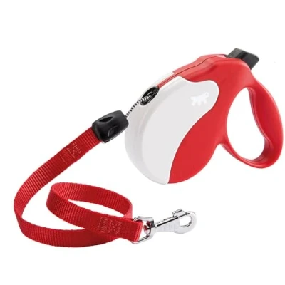 Image de Ferplast Laisse Chien Enrouleur Amigo Long, pour Chiens jusqu&#039;à 20 Kg. Cordon Extensible Max 7 m. Bouton de Verrouillage et déverrouillage Unique, Rouge, Couvercle Blanc