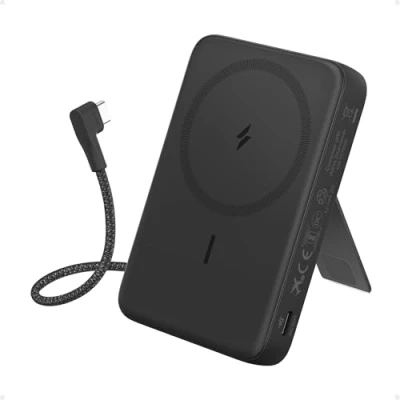 Image de Anker Zolo Power Bank Magnétique, Batterie Externe Portable 10000mAh sans Fil avec Recharge Rapide 30 W Max., câble USB C intégré et Support Ajustable, pour iPhone séries 15/14, AirPods, Bien Plus