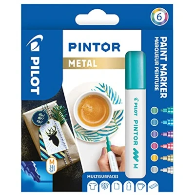 Image de PILOT Pochette de 6 Pintor Marqueurs Peinture Multi Supports à Base d’Eau, Séchage Rapide Textile, Verre, Bois, Pierre, DIY Couleurs Assorties Métal Pointe Moyenne