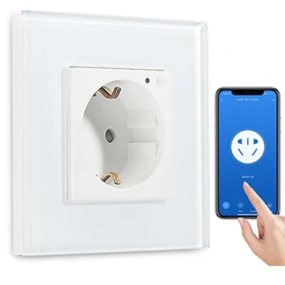 Image de BSEED Wifi Smart Steckdose,arbeitet mit Amazon Alexa,Google Home,Timing Funktion und APP Steuerung,Unterputz Intelligente Steckdose,1 Fach Schuko Steckdose Weiß auf NUR 2.4 GHz Netzwerk