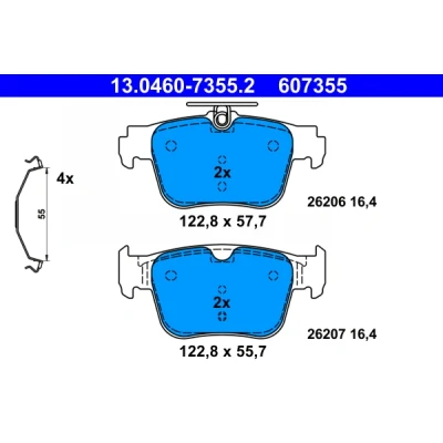 Image de ATE 13.0460 7355.2 Jeu de plaquettes frein non préparé pour indicateur d&#039;usure, contact signal d&#039;usure exclu avec accessoires