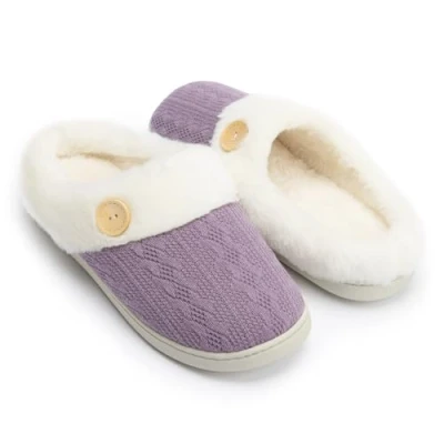 Image de Chantomoo Pantoufles confortables en mousse à mémoire de forme pour femme Doublure fausse fourrure Chaussons chauds enfiler Semelle caoutchouc antidérapante,Violet,40/41 EU