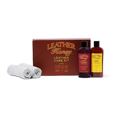 Image de Leather Honey Kit Complet d’Entretien du Cuir Conditionneur (236ml), Nettoyant (236ml) &amp; 2 Chiffons Applicateurs pour Vêtements, Meubles, Intérieurs de Voiture, Chaussures, Sacs en