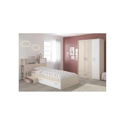 Image de Générique CHARLEMAGNE Chambre Enfant Complete Tete de lit + Armoire Style Contemporain Décor Acacia Clair et Blanc