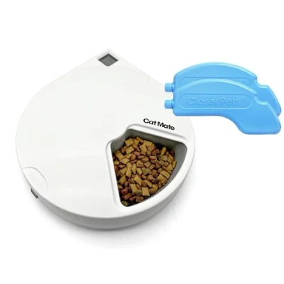 Image de Cat Mate C500 Mangeoire Automatique à 5 Bols Avec Minuterie Numérique Pour Aliments Humides et Secs de Compagnie, Deux Blocs Glace, Blanc