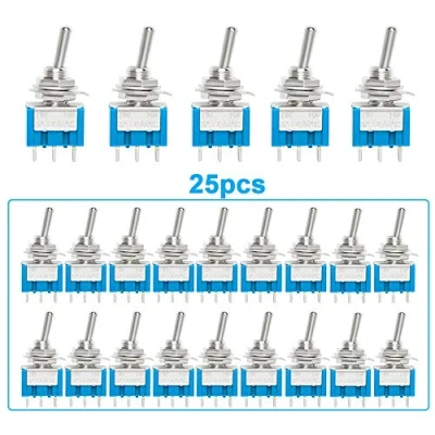 Image de QitinDasen 25Pcs Premium 6A / 125VAC Mini Interrupteur à Bascule, 3 Broches ON/ON 2 Position SPDT Bascule MTS102