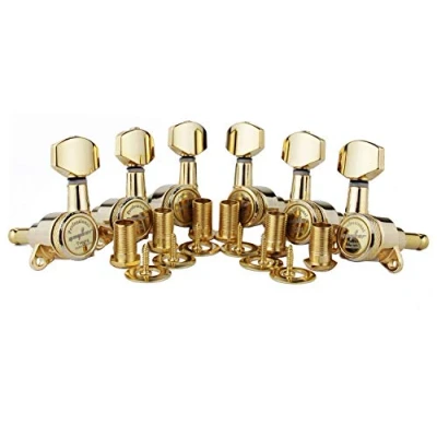 Image de Guyker Guitar Locking Tuners (3L + 3R Handed) 1:18 Lock String Tuning Key Pegs Machine Head with Hexagonal Handle Replacement for ST TL SG LP Style Electric, Folk or Acoustic Guitars Golden