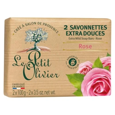 Image de LE PETIT OLIVIER 2 Savonnettes Extra Douces Rose Parfum De La Région Grasse Nettoient Peau en Douceur Fabriqué France 2x100g