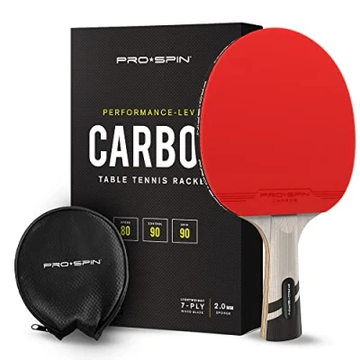 Image de PRO SPIN Raquette de Ping Pong en Fibre Carbone Lame à 7 Plis, Caoutchouc Offensif, Éponge 2,0 mm, Étui Protection Qualité Tennis Table Professionnel