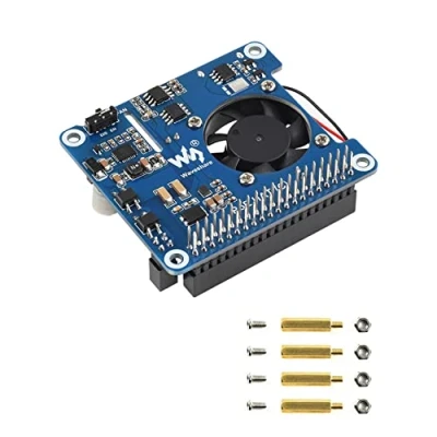 Image de Power Over Ethernet PoE Hat pour Raspberry Pi 4B/3B+, 802.3af/at Network, 5V USB A&amp;12V Header Outputs, Carte D&#039;extension Onboard Cooling Fan et MP8676 Buck Chip