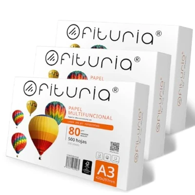 Image de Feuilles A3, Papier Multiusage pour Imprimante et Photocopieuse, A3 Blanc Environnements de Travail Usage Domestique, DIN 80g/m², Paquet Ofituria (1500 feuilles)