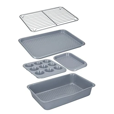 Image de Master Class MCCERBAKE5PC MasterClass Smart Ceramic Set de Plats Cuisson Empilables en Acier au Carbone avec Revêtement Céramique, Gris, 5 Pièces
