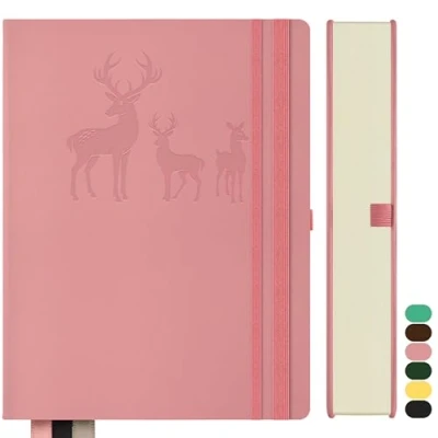 Image de Qefuna Carnet de notes A4 Ligné,Bullet Journal Epais,360Pages, Couverture rigide en cuir, Papier 100gsm Ligné pour Femmes Bureau Hommes Ecole Journal, 21.3 x 28.1cm,Rose