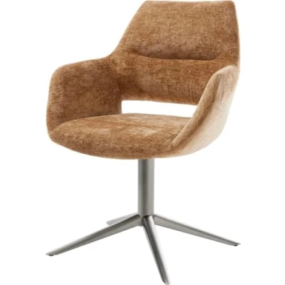 Image de chaise pivotante Yago Flex avec accoudoirs chenille rouille pied de 4 branches grafiete pivotement sur 360 fonction bascule ressorts ensachés