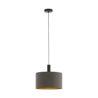 Image de EGLO Suspension luminaire Concessa 1, lustre suspendu en acier et textile, brun foncé, cappuccino, doré, lampe de salon salle à manger, douille E27, Ø 38 cm