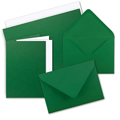 Image de Lot de 25 Cartes pliantes format A5 Vert foncé avec enveloppes C5 et feuilles intérieures assorties en blanc vierges 14,8 x 21 cm