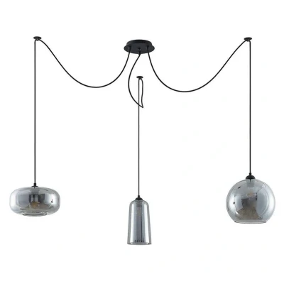 Image de Lucande Suspension en Verre Wilja à intensité variable (Antique, Classic) Gris e. a. pour Salon &amp; Salle manger (à 3 lampes, E27), Luminaire, Lampe plafond, Luminaire