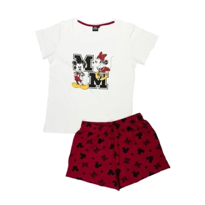Image de pyjama Disney Minnie Mouse pour femme Ensemble à manches courtes avec short blanc/rouge, S