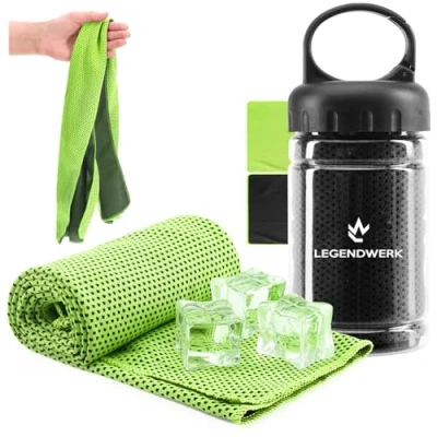 Image de com four® 2X Serviette rafraîchissante en Bouteille pour la Chaleur, l&#039;effort, Le Sport (2X Chiffon Noir/Vert)