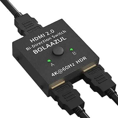 Image de Switch HDMI 4K 60Hz, Splitter Bidirectionnel Commutateur 2 Entrées 1 Sortie ou Entrée à Sorties Répartiteur 3D 1080P HDCP 2.2 HDR pour PS4/3, Xbox, Lecteur Blu Ray, DVD,TV