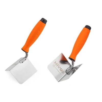 Image de Mivos Lot de 2 truelles d&#039;angle en Acier Inoxydable 80 x 60 mm Truelle intérieur et extérieur Bord avec poignée Souple Spatule Fabriqué UE