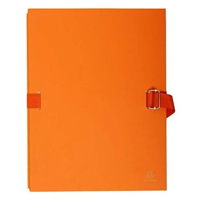 Image de Exacompta Réf. 223245E 1 chemise à dos extensible en papier toilé couleur fermeture par sangle avec rabat pied boucle coulisseau cranté dim 24 x 32 cm orange