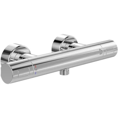 Image de Thermostat de douche Villeroy &amp; Boch Universal Taps Fittings, robinet avec protection anti brûlure et blocage sécurité à 38, mitigeur apparent, rond, chrome