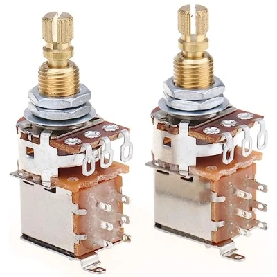 Image de Musiclily Pro Laiton Full Métrique B250K Potentiomètres Push/Push Linéaire Axe Cannelé pour Guitare électrique et Basse (Lot de 2)