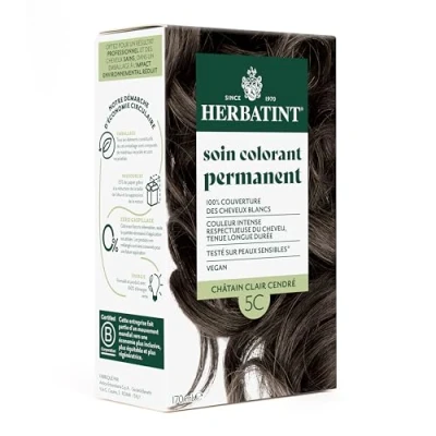 Image de Herbatint Soin Colorant Permanent Cheveux 5C Châtain Clair Cendré 170ml Sans Ammoniaque, 100% Couverture Blancs Testé Dermatologiquement pour Peaux Sensibles, avec 8 Extraits Végétaux Bio