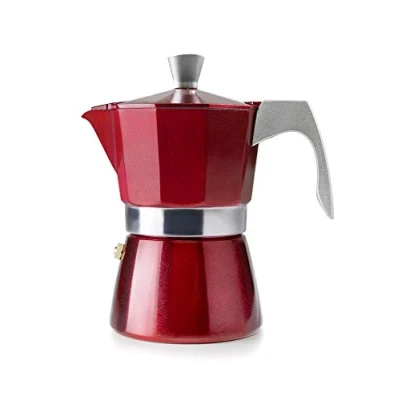 Image de Ibili Cafetière à Expresso Evva Red, 2 Tasses, 100 ml, Fonte D’Aluminium, Compatible avec les Plaques Induction