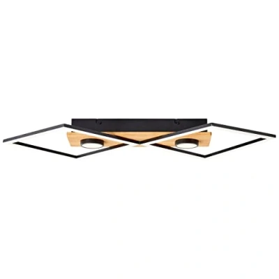 Image de Brilliant Plafonnier LED Woodbridge 25x25cm bois/noir, bois/métal/plastique, 1x intégrée, 18 W, (flux lumineux : 1600lm, couleur de la lumière 3000K)