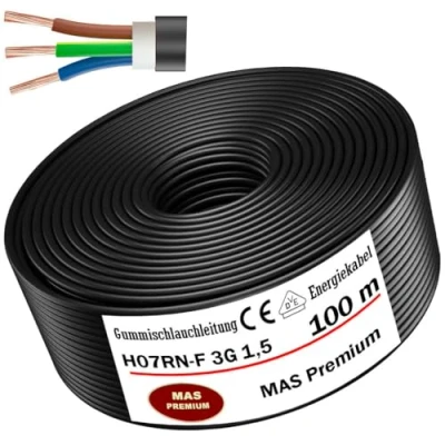 Image de Câble d&#039;alimentation en caoutchouc H07RN F 3G1,5 mm² Flexible avec conducteur De protection pour appareils lourds 5 à 100 m