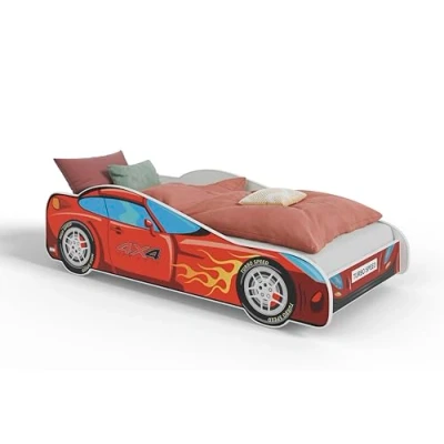 Image de KOBI Lit Enfant 4x4 Car 140 x 70 cm Multicolore Thème Race Off Road Enfants Garcon Fille avec Sommier et Matelas Cabane Barriere
