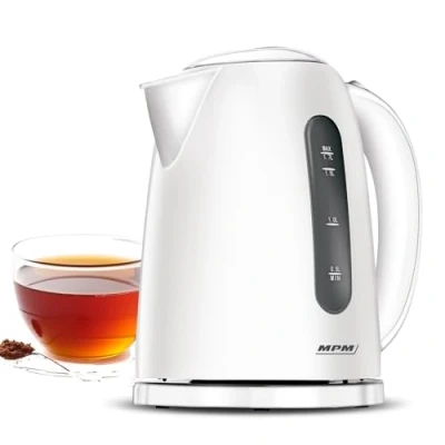Image de MPM MCZ 85 Bouilloire Électrique, Capacité 1,7L, sans Fil, BPA, Arrêt Automatique, Filtre à Lime 2200W, Blanc, 1.7 liters