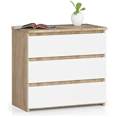 Image de AKORD Commode CL 3 avec tiroirs Classique pour La Chambre, Salon Meuble de Rangement L60 x H57 P35 cm Poids 26 kg Chêne Sonoma/Blanc