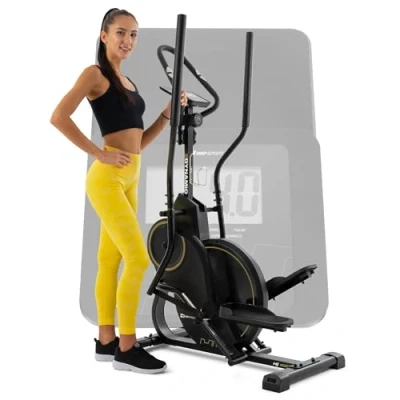 Image de Hop Sport Vélo elliptique et Cross Stepper 2en1 HS 450B Dynamic, Roue d&#039;inertie de 8kg, Résistance Magnétique à 8 Niveaux, Grimpeur pour la Maison, Ordinateur App, Charge Max. 120kg, Noir/Doré
